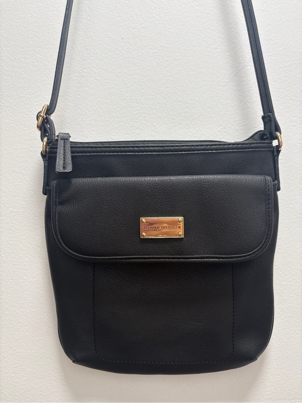 Tommy Hilfiger Black Crossbody Messanger with Gold Plaque